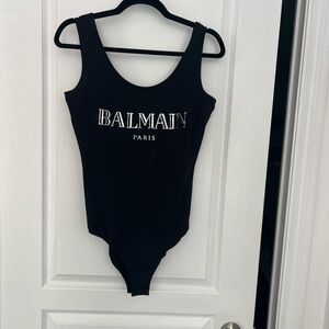 Like New! Balmain black and silver knit Logo bodysuit. Authentic!